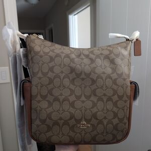 Coach Tan and Brown Monogram Crossbody Bag
